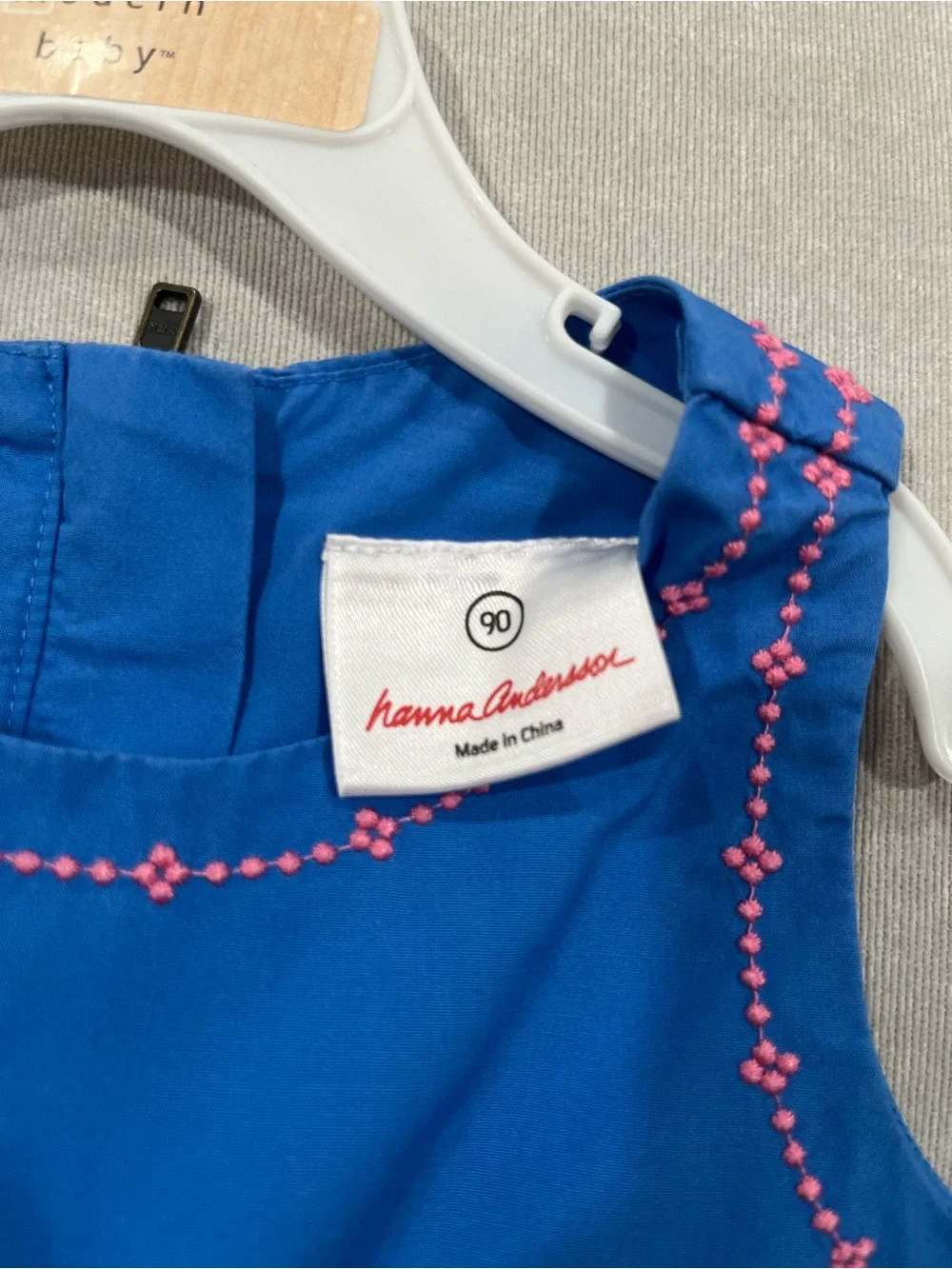 Hanna Anderson Play Blue Cotton Dress with Pink Embroidery